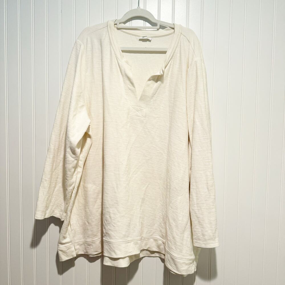 J Jill Ivory Textured Pullover Tunic Split Neck Side Pockets Cotton Plus Size 4X